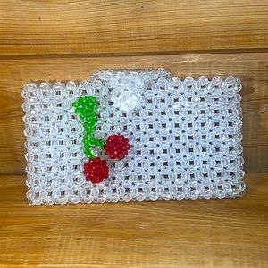 Vintage-Like Plastic Clear Beaded Handbag. 3d Double Cherry designed